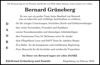 Traueranzeige von Bernard Grüneberg von saarbruecker_zeitung