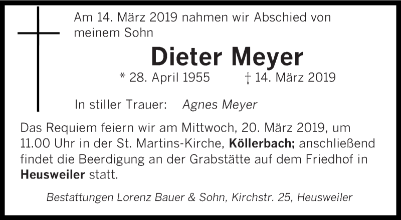  Traueranzeige für Dieter Meyer vom 18.03.2019 aus saarbruecker_zeitung