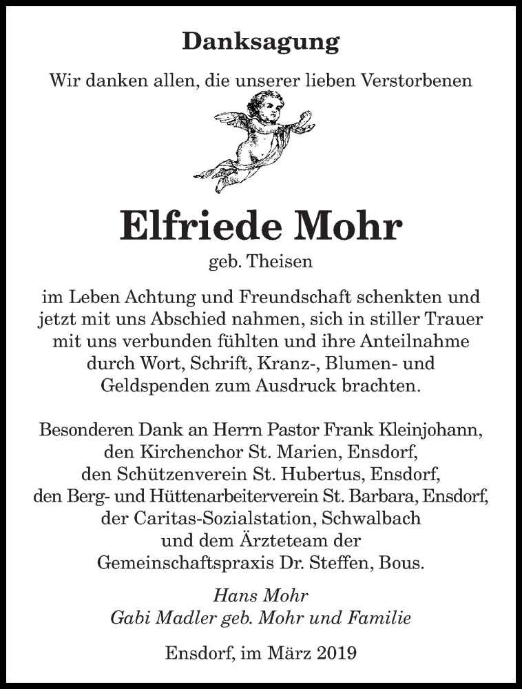 Traueranzeige für Elfriede Mohr vom 02.03.2019 aus saarbruecker_zeitung