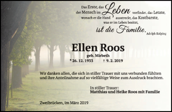 Traueranzeige von Ellen Roos von saarbruecker_zeitung