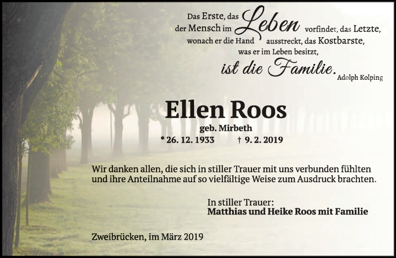  Traueranzeige für Ellen Roos vom 13.03.2019 aus saarbruecker_zeitung