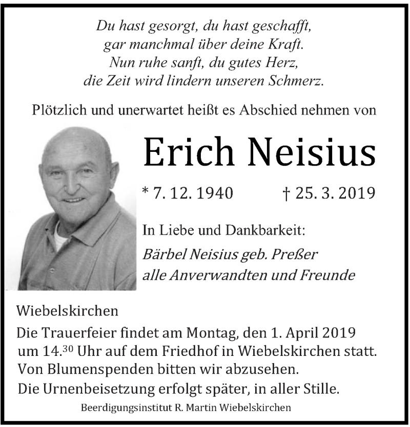 Traueranzeige für Erich Neisius vom 30.03.2019 aus saarbruecker_zeitung