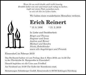 Traueranzeige von Erich Reinert von saarbruecker_zeitung