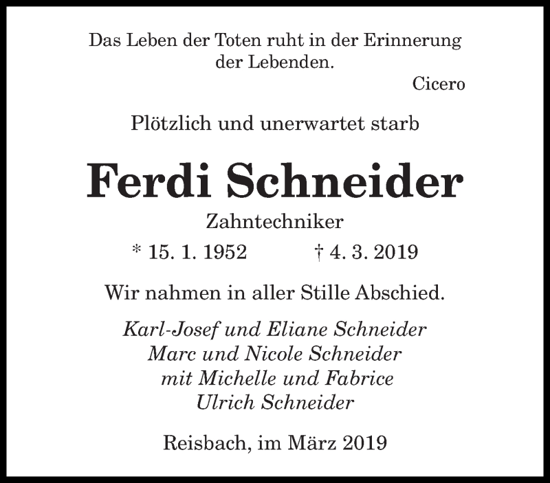  Traueranzeige für Ferdi Schneider vom 30.03.2019 aus saarbruecker_zeitung