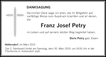 Traueranzeige von Franz Josef Petry von saarbruecker_zeitung