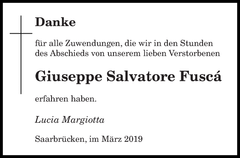  Traueranzeige für Giuseppe Salvatore Fusca vom 02.03.2019 aus saarbruecker_zeitung