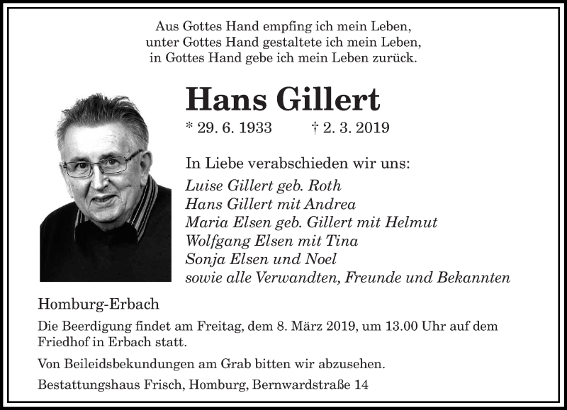 Traueranzeigen von Hans Gillert | Saarbruecker-Zeitung.Trauer.de