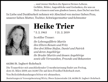 Traueranzeige von Heike Trier von saarbruecker_zeitung