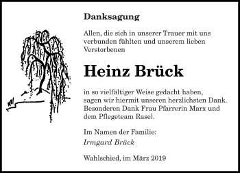 Traueranzeige von Heinz Brück von saarbruecker_zeitung
