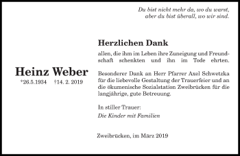 Traueranzeige von Heinz Weber von saarbruecker_zeitung