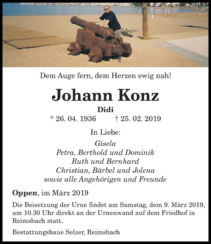  Traueranzeige für Johann Konz vom 02.03.2019 aus saarbruecker_zeitung