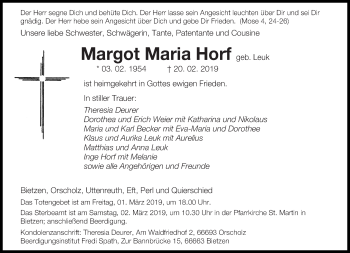 Traueranzeige von Margot Maria Horf von saarbruecker_zeitung