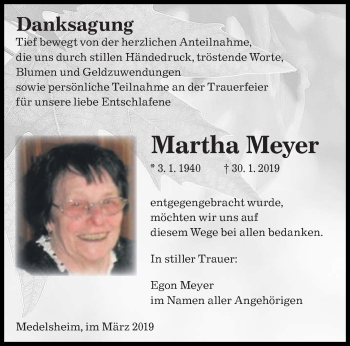 Traueranzeige von Martha Meyer von saarbruecker_zeitung