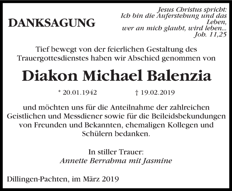  Traueranzeige für Michael Balenzia vom 23.03.2019 aus saarbruecker_zeitung