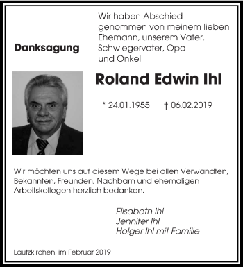 Traueranzeige von Roland Edwin Ihl von saarbruecker_zeitung