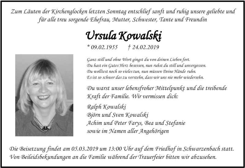  Traueranzeige für Ursula Kowalski vom 02.03.2019 aus saarbruecker_zeitung
