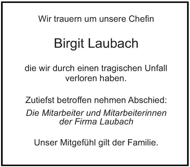  Traueranzeige für Birgit Laubach vom 25.04.2019 aus saarbruecker_zeitung