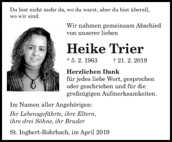 Traueranzeige von Heike Trier von saarbruecker_zeitung