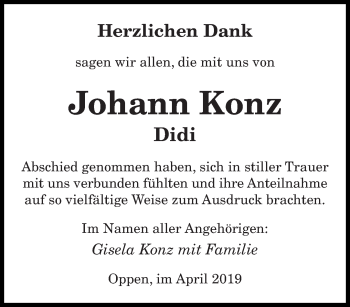 Traueranzeige von Johann Konz von saarbruecker_zeitung