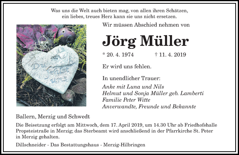  Traueranzeige für Jörg Müller vom 15.04.2019 aus saarbruecker_zeitung