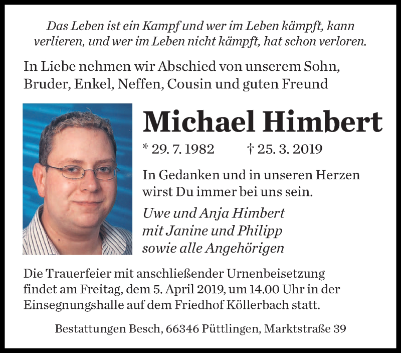  Traueranzeige für Michael Himbert vom 03.04.2019 aus saarbruecker_zeitung