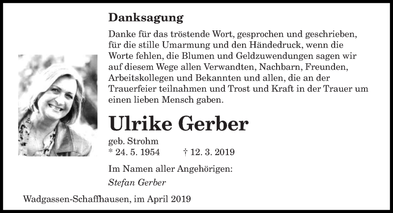  Traueranzeige für Ulrike Gerber vom 13.04.2019 aus saarbruecker_zeitung