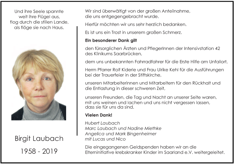  Traueranzeige für Birgit Laubach vom 25.05.2019 aus saarbruecker_zeitung