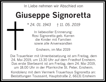 Traueranzeige von Giuseppe Signoretta von saarbruecker_zeitung