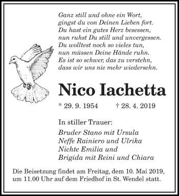 Traueranzeige von Nico Iachetta von saarbruecker_zeitung