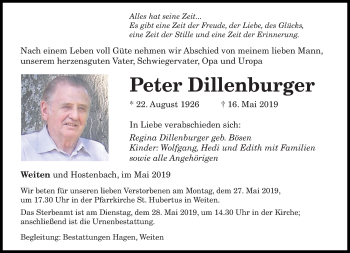 Traueranzeige von Peter Dillenburger von saarbruecker_zeitung