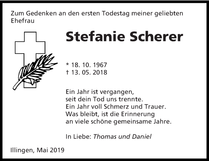  Traueranzeige für Stefanie Scherer vom 13.05.2019 aus saarbruecker_zeitung