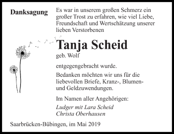 Traueranzeige von Tanja Scheid von saarbruecker_zeitung