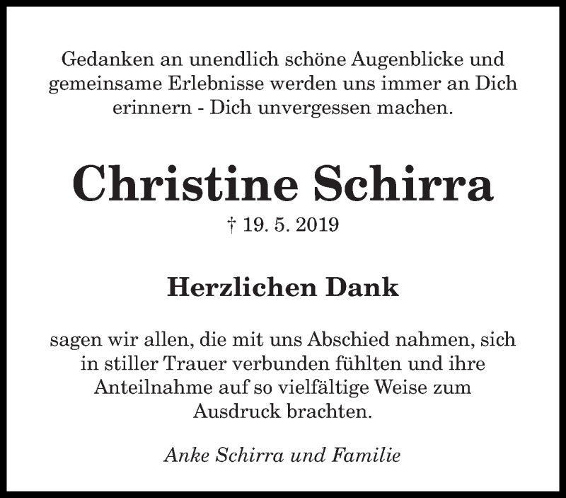  Traueranzeige für Christine Schirra vom 08.06.2019 aus saarbruecker_zeitung