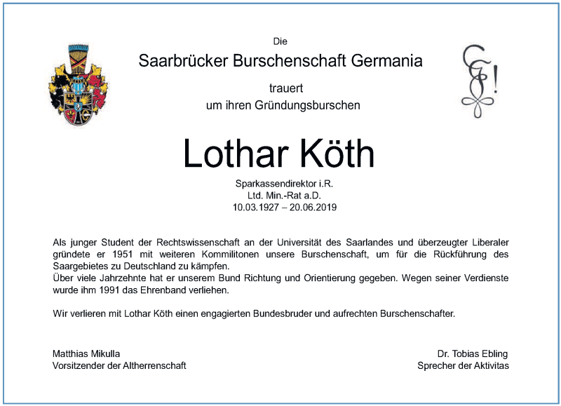  Traueranzeige für Lothar Köth vom 29.06.2019 aus saarbruecker_zeitung