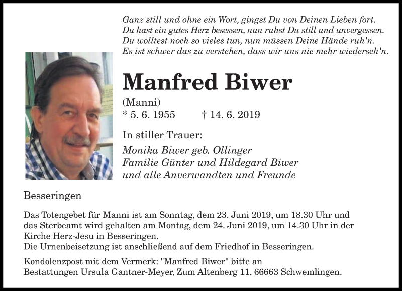  Traueranzeige für Manfred Biwer vom 17.06.2019 aus saarbruecker_zeitung