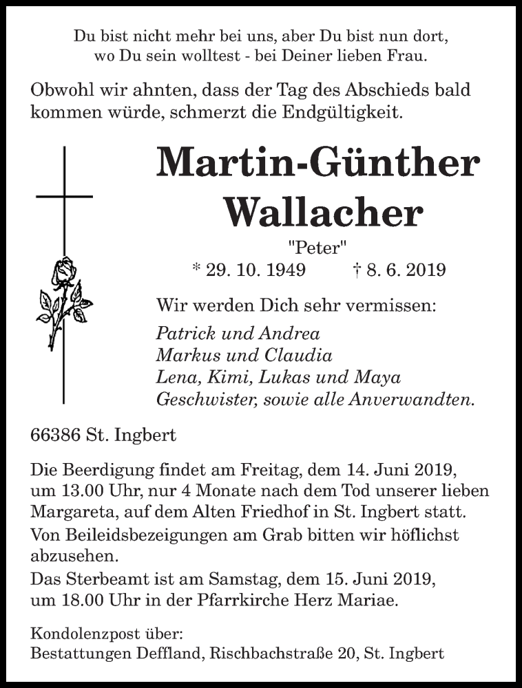  Traueranzeige für Martin-Günther Wallacher vom 12.06.2019 aus saarbruecker_zeitung