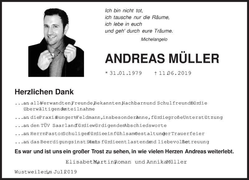  Traueranzeige für Andreas Müller vom 20.07.2019 aus saarbruecker_zeitung