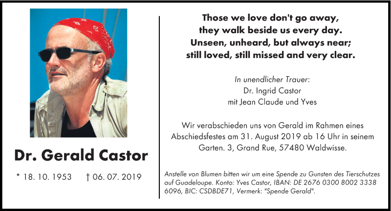  Traueranzeige für Gerald Castor vom 13.07.2019 aus saarbruecker_zeitung