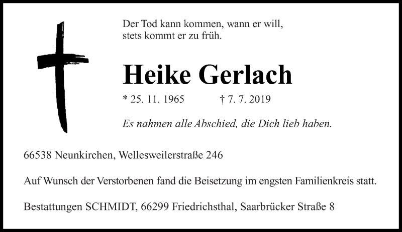  Traueranzeige für Heike Gerlach vom 20.07.2019 aus saarbruecker_zeitung