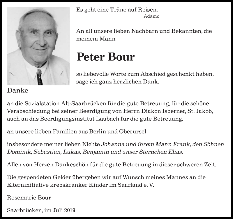  Traueranzeige für Peter Bour vom 13.07.2019 aus saarbruecker_zeitung