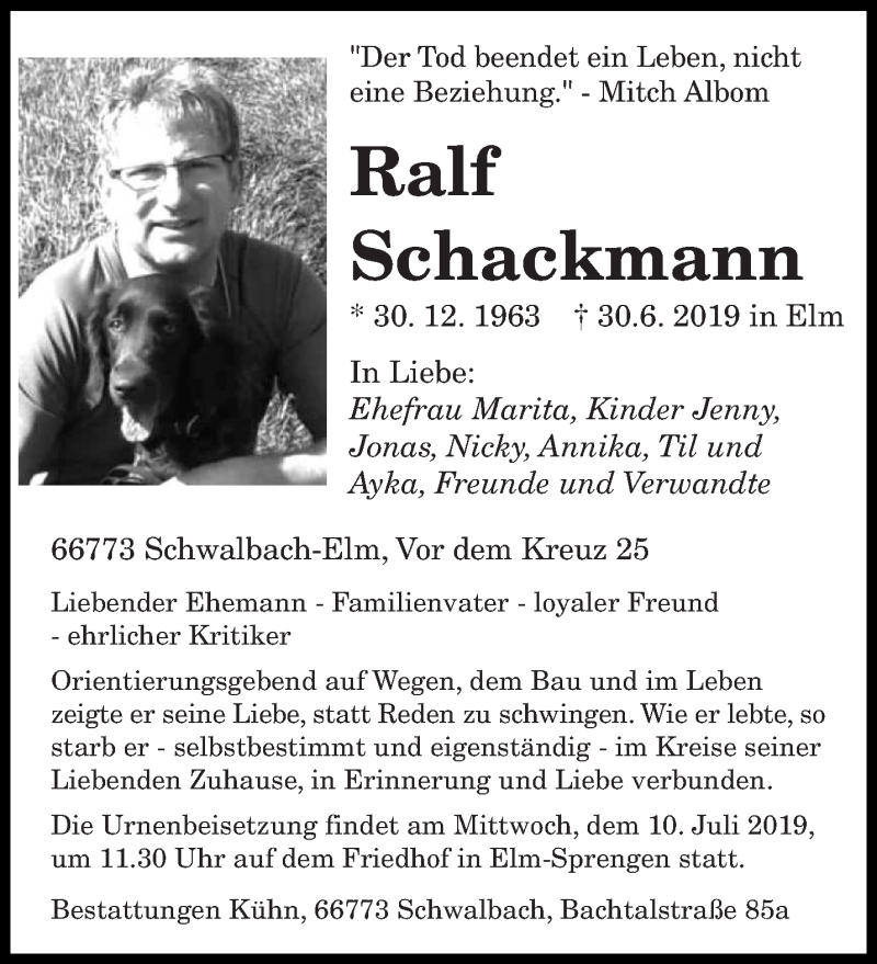  Traueranzeige für Ralf Schackmann vom 06.07.2019 aus saarbruecker_zeitung