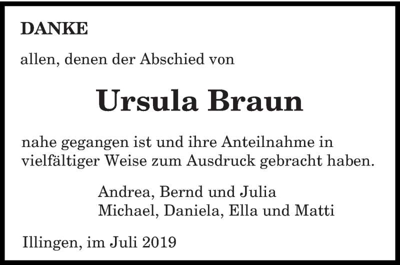  Traueranzeige für Ursula Braun vom 02.07.2019 aus saarbruecker_zeitung
