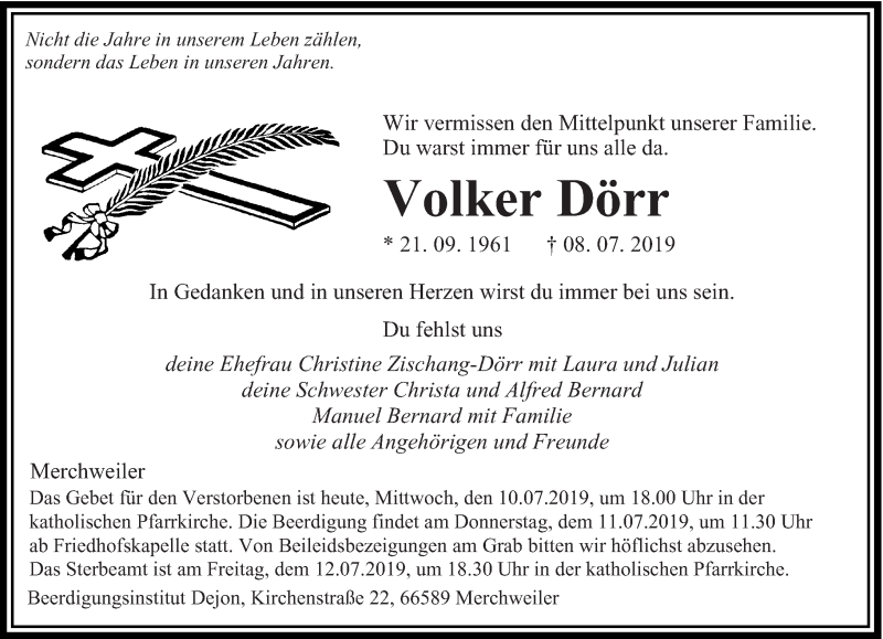  Traueranzeige für Volker Dörr vom 10.07.2019 aus saarbruecker_zeitung