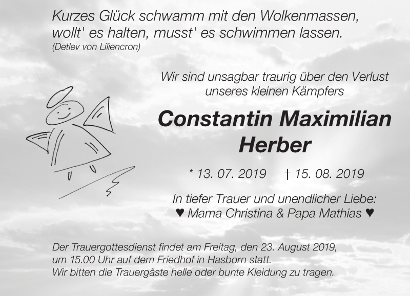  Traueranzeige für Constantin Maximilian Herber vom 20.08.2019 aus saarbruecker_zeitung