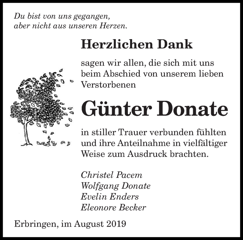  Traueranzeige für Günter Donate vom 21.08.2019 aus saarbruecker_zeitung