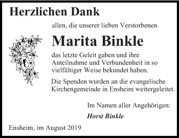 Traueranzeige von Marita Binkle von saarbruecker_zeitung