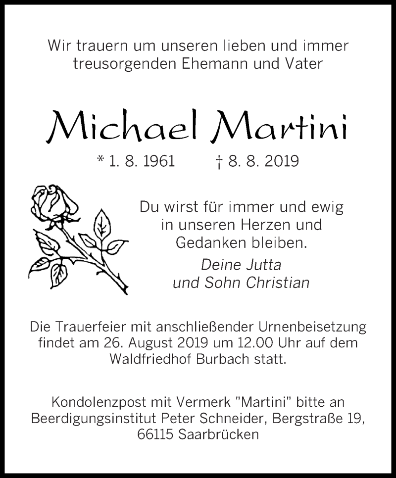  Traueranzeige für Michael Martini vom 21.08.2019 aus saarbruecker_zeitung