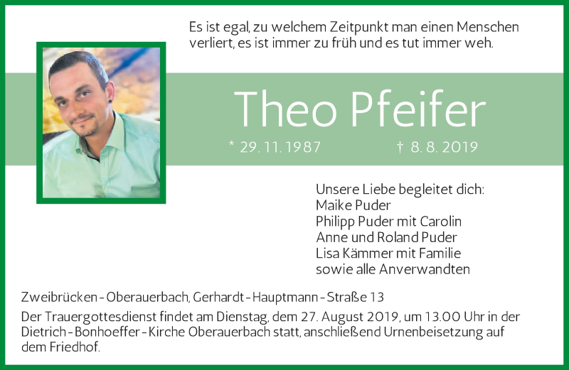  Traueranzeige für Theo Pfeifer vom 16.08.2019 aus saarbruecker_zeitung