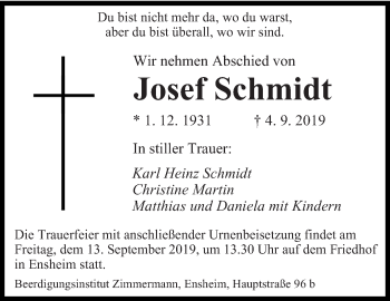 Traueranzeige von Josef Schmidt von saarbruecker_zeitung