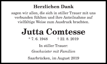 Traueranzeige von Jutta Comtesse von saarbruecker_zeitung